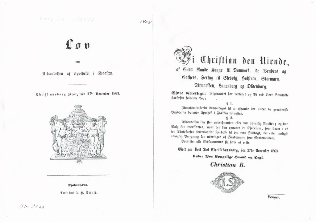 Lov om afhændelsen af apoteket i Gråsten - 1863