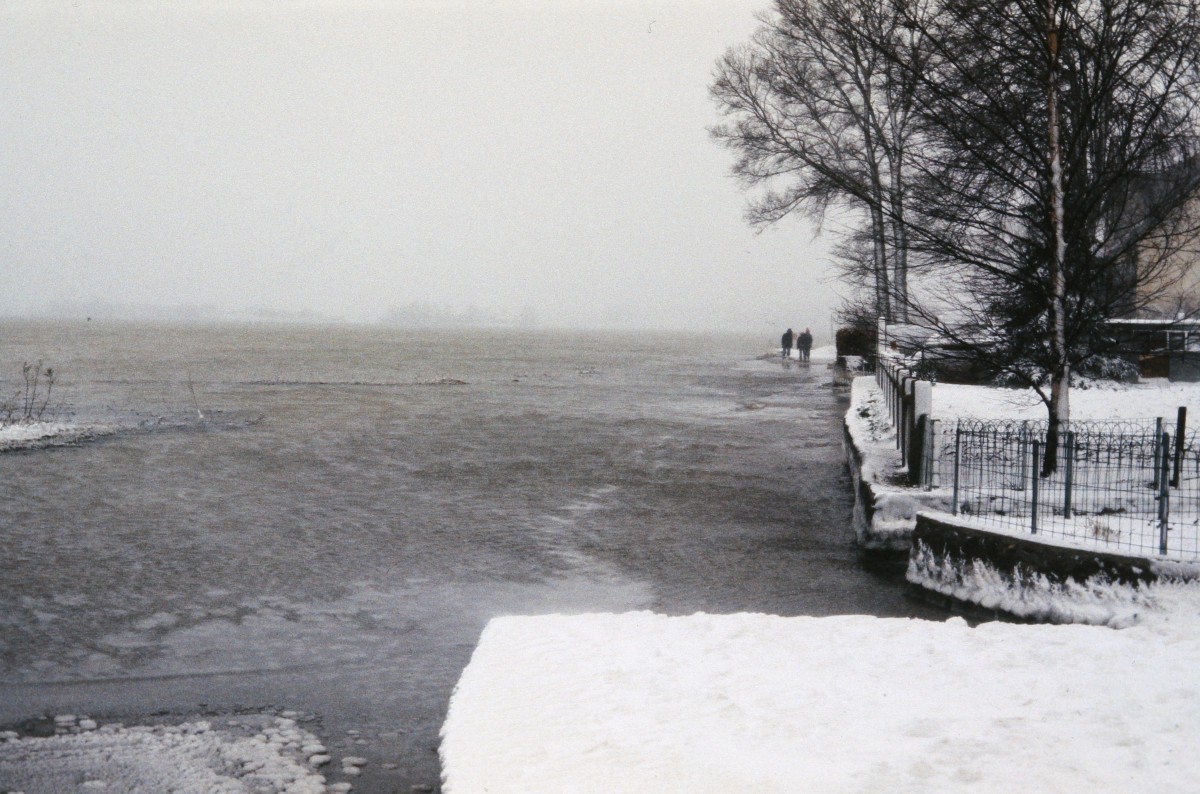 Højvande 1978. Vejen oversvømmet.